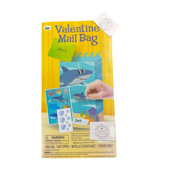Shark-Themed Valentines Day Mail Bag Kit With Stickers & Bag Topper - Picture 4 of 8